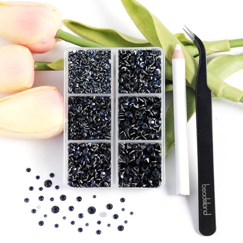 Image of Beadsland 4300pcs Flatback Rhinestones, Dark Blue Rhinestone Nail Gems Round Crystal Rhinestones for Crafts,Mixed 6 Sizes with Picking Tweezers and Wax Pencil Kit, SS6-SS20, Montana