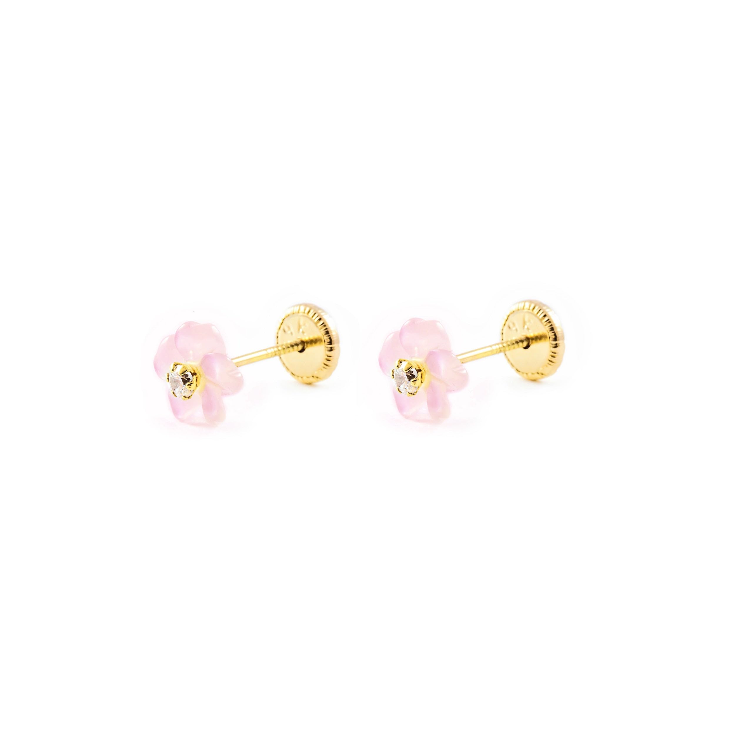 Damen & Kinder Perlmutt pink Blumen Ohrstecker - Gelbgold 9 Karat (375) - Mondepetit - Geschenkbox - Garantiezertifikat