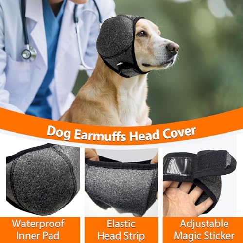 Image of Dog Calm Hoodie Ear Wraps for Dogs, Waterproof Dog Swim Cap, Ear Cover Muffs for Anxiety Relief Noise Cancelling, Dog Head Warp Ear Protection for Hematoma Fireworks Bath Swim Blow Drying (XL, Grey)
