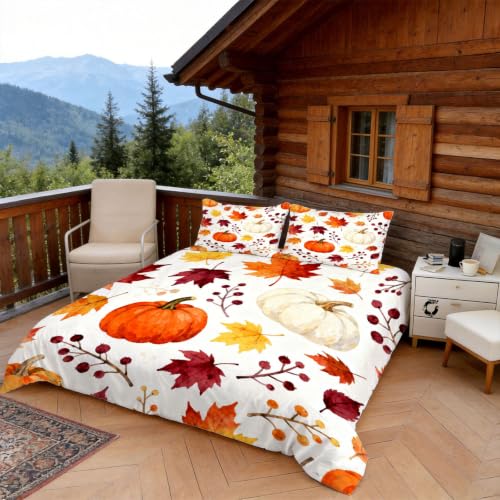 Housse de couette 240x260 citrouille parure de lit microfibre 2 personnes