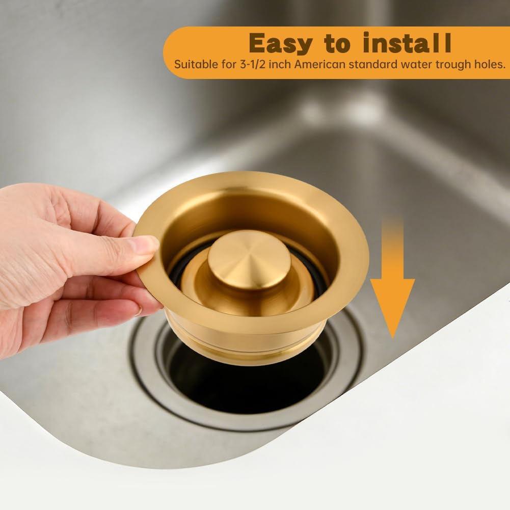 Sink Garbage Disposal Flange and Stopper, Fit 3.5 Inch Standard Sink, 304 Stainless Steel Kitchen Garbage Disposal Drain Champagne Bronze