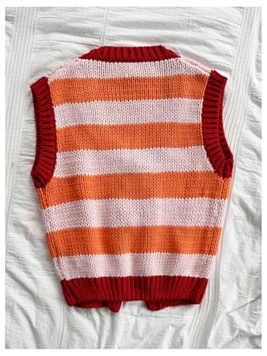 Image of MakeMeChic Women's Striped Colorblock Sweater Vests Sleeveless Tie Front Cropped Knit Vest Tops Multicolor Small