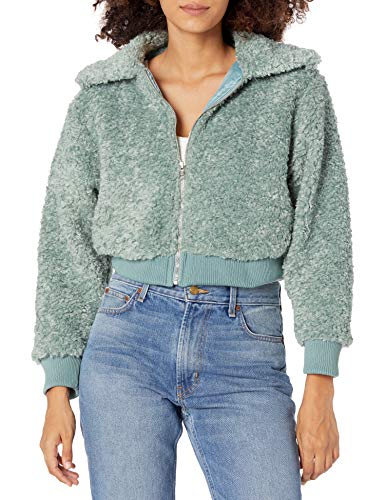 KENDALL + KYLIE Women's Sherpa Front Zipped Short Jacket, Kylie Green, Medium
