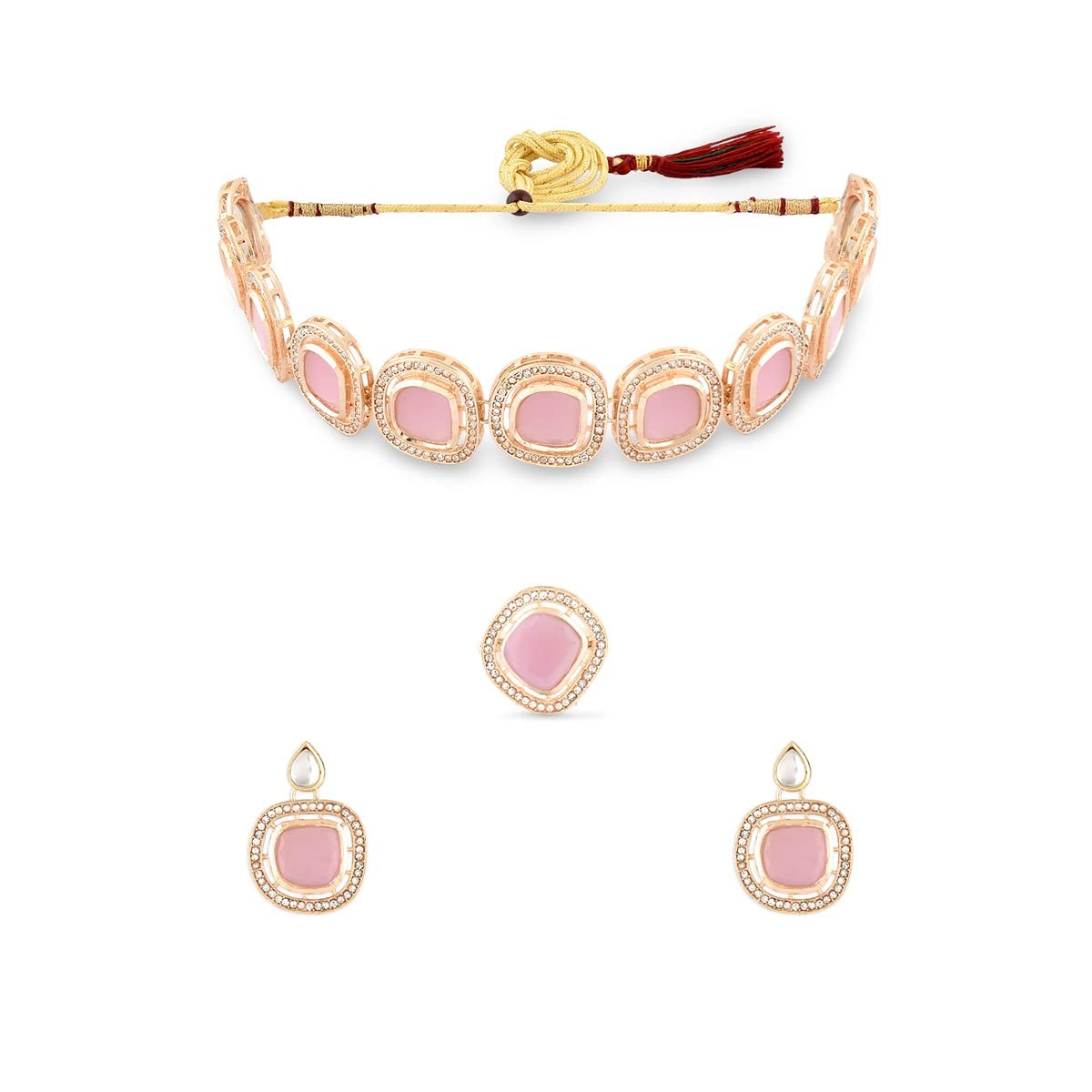 ZAVERI PEARLS Pink Stones Dazzling Austrian Diamonds Necklace Earring & Ring Set For Women-ZPFK16074 (B0C4H3BYQC) Amazon Price History, Amazon Price Tracker