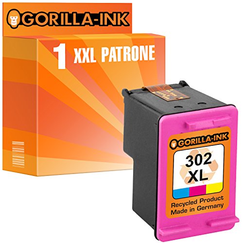Gorilla-Ink 1x Druckerpatrone remanufactured für HP 302 XL Color mit Füllstandsanzeige und 163% mehr Inhalt! Officejet 3800 Series 3830 3831 3833 3834 3835 Cover