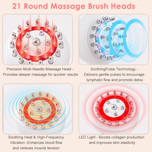Image of HANNEA Lymphatic Drainage Massager & Anti-Cellulite Tool for Legs, Arms, Belly Sculpting Machine with Microcurrent, Light, Heat, Vibration Reduces Stretch Marks Rechargeable White