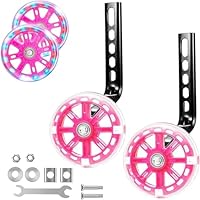 2 Pieces Stabilisers for Childs Bike, 11cm Pink Bicycle Training Wheels for Kids Bike,Light-Up Bicycle Wheel Stabilizer,Adjustable Bikes Training Wheels,for 12/14/16/18/20 Inch Bicycles