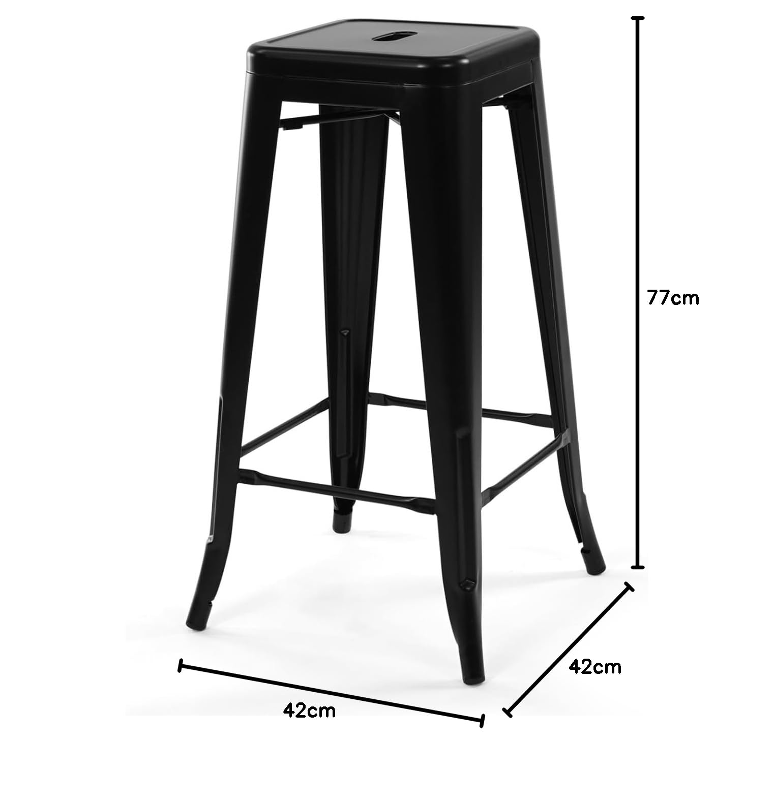 IDMarket - Lot de 4 tabourets de Bar Leny métal Noir Mat empilable Aspect Brut Factory