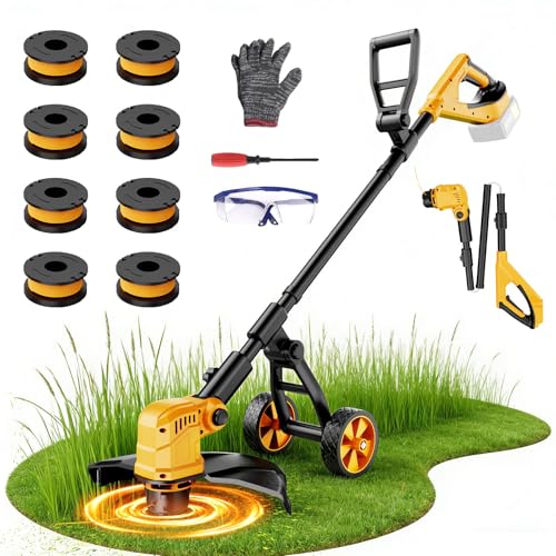 20000RPM Brushless Cordless String Trimmer for Dewalt 20v Battery(Battery Not Included), 3-in-1 Weed Wacker Edger Grass Trimmer with Wheel, Lightweight Weed Eater Battery Powered w/8 Line Spools