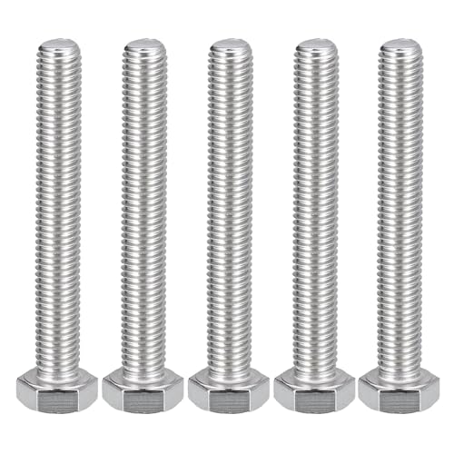 Image of MroMax 5Pcs M12-1.75 Hex Bolts, M12 x 90mm Hex Head Screws Bolts | 304 Stainless Steel 18-8, Fully Threaded, External Hex Drive, for Concrete Embedment and Heavy Column Anchoring