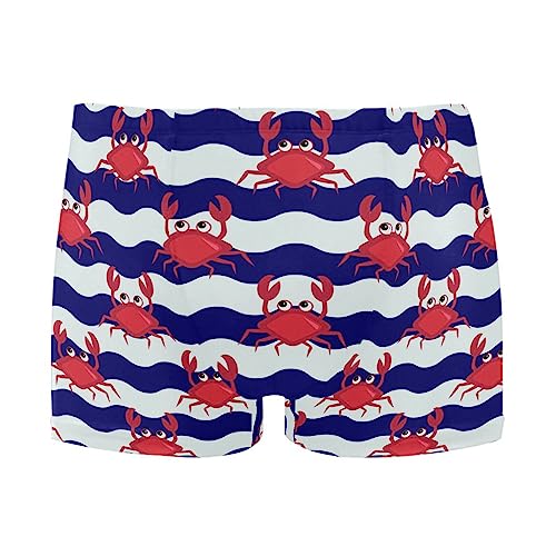 JHKKU Men's Blue and White Stripes Crab Swim Trunk Square Leg Swim Briefs Athletic Quick Dry Swimwear Bathing Suit L
