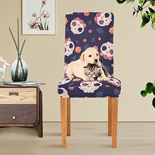 Dia De Muertos Halloween Mexican Skull Dining Chair Covers Set Of 4 Stretch Chair Cover Removable Chair Slipcover Washable Dining Chair Seat Cover For Dining Room Ceremony Wedding Party Hotel #TOP5