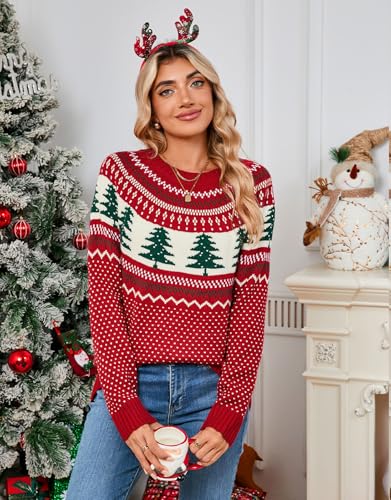 Image of Womens Fair Isle Sweaters Long Sleeve Crewneck Fall Winter Pullover Sweater