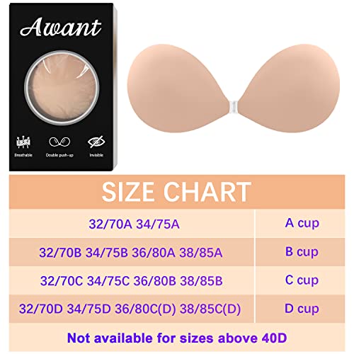 Awant Strapless Sticky Bra Invisible Sticky Boobs Silicone Adhesive Bra Backless Pushup Lift Bra Cups Stick On Bras For Women Backless Dress (A, Beige) #TOP7