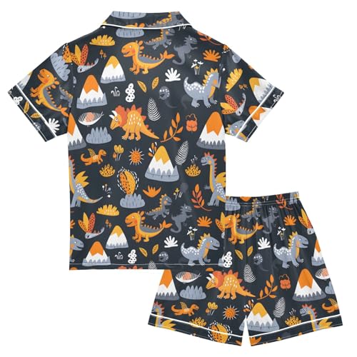 ALAZA Cute Dinosaur Mountain Satin Pajamas Set Short Sleeve Button Down Sleepwear Summer Pjs 2 Piece2