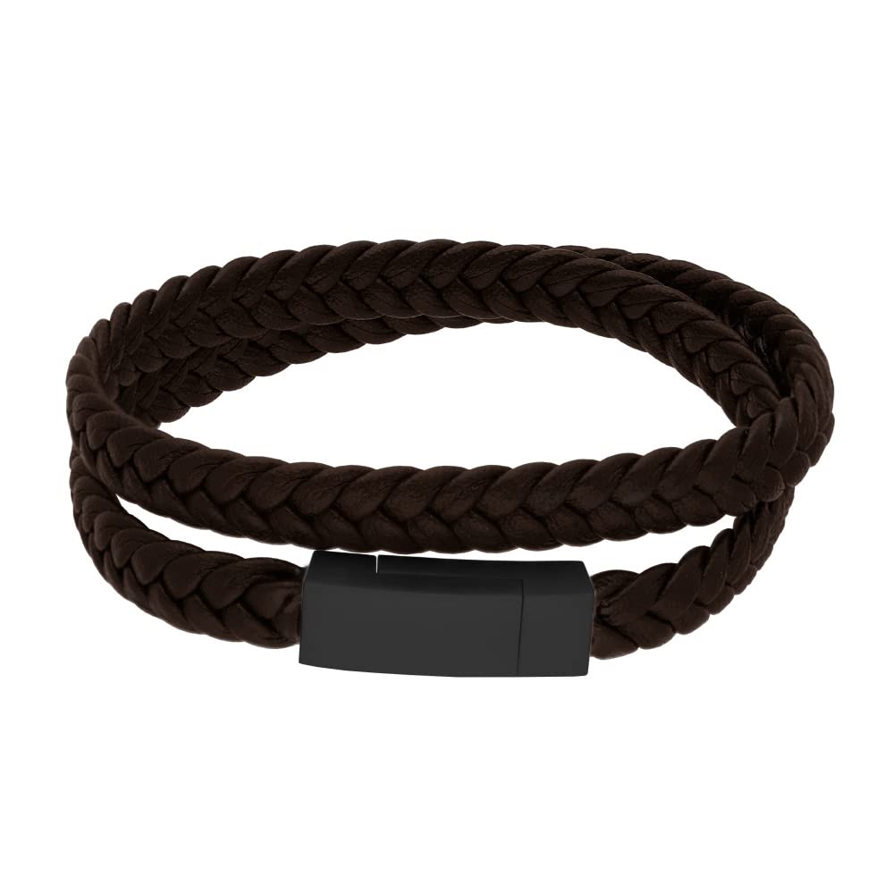 Treuheld® Wickelarmband Geflochten aus Leder mit Magnetverschluss | Dunkelbraun - schwarz 19-38 cm