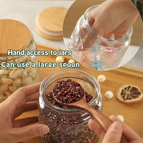 Danmu Art Tea Coffee Sugar Canisters Sets Glass Jars with Lids Set of 3 Glass Airtight Storage Jars with Bamboo Lids (Begonia, 500ml) - Cosy Home Interiors Danmu Art Tea Coffee Sugar Canisters Sets Glass Jars with Lids Set of 3 Glass Airtight Storage Jars with Bamboo Lids (Begonia, 500ml) - Image 4