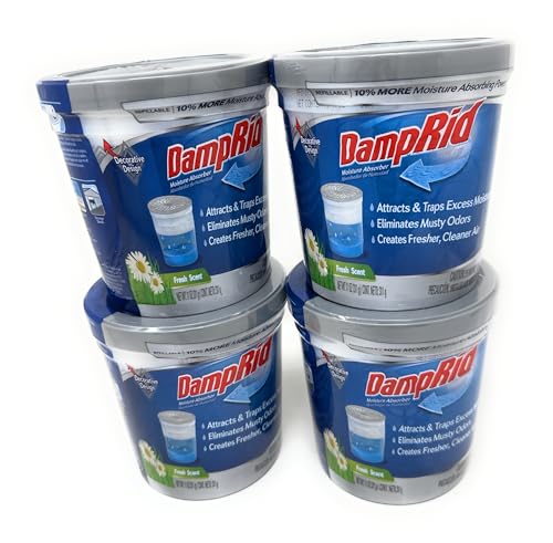 DampRid Refillable Moisture Absorber, 10.5 oz. Cups, 4 Pack, Fresh Scent, Traps Moisture for Fresher, Cleaner Air, No Electricity Required, Lasts Up To 60 Days
