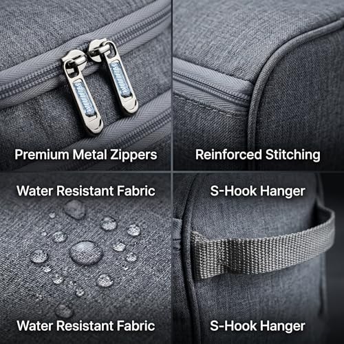 Image of Wooum Travel Toiletry Bag for Men | Water-Resistant Bathroom Organizer with Hook | Compact Khadi Fabric Dopp Kit with Zipper & Mesh Pockets - Ideal for Travel, Gym & Daily Use (Tgrey)
