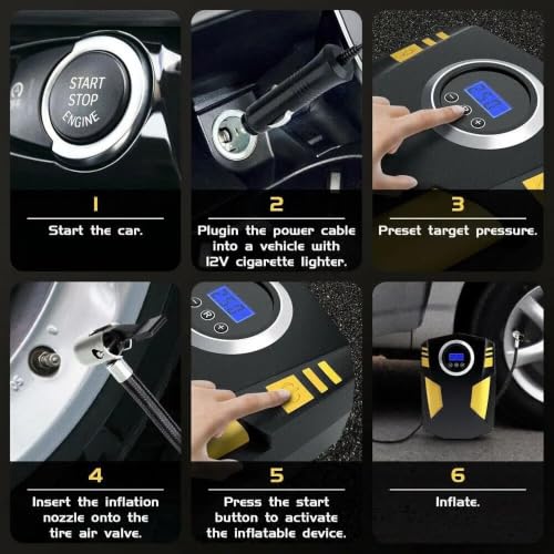 Compresor de aire portátil para coche inflador de neumáticos digital 12V con LED 6