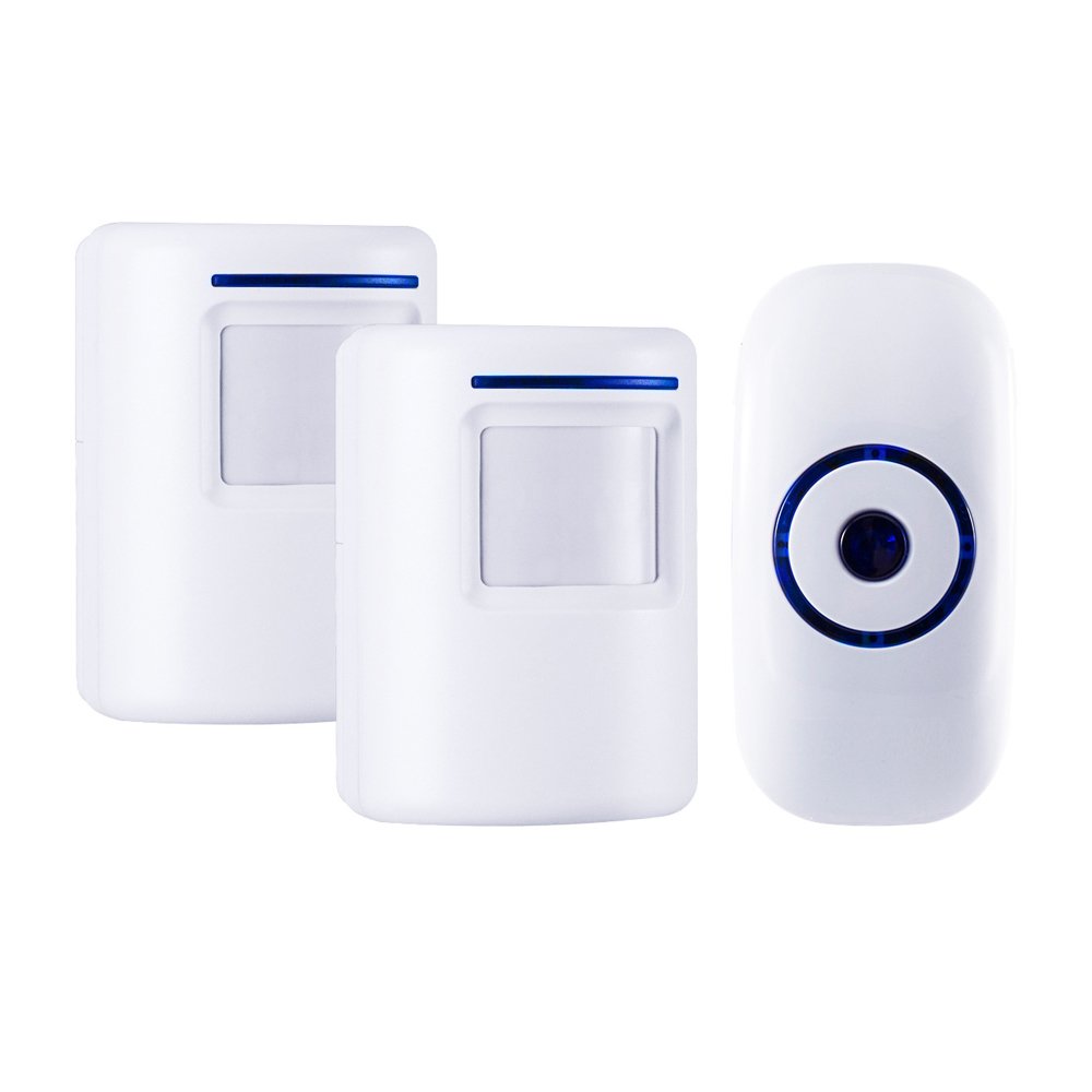 Wireless Home Security Driveway Alarm, Door Entry Alert Chime Motion Sensor Doorbell for Business with 1 Plug-in Receiver and 2 PIR Motion Sensor Detector Alert System, Quality Sound, 36 Melodies