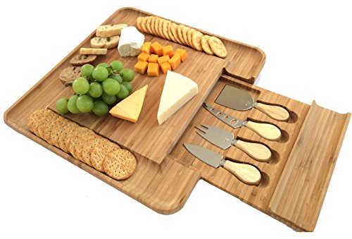 Picnic at Ascot Bamboo Cutting Board for Cheese & Charcuterie - includes 3 Ceramic Bowls, Cheese Knife & Cheese Markers - Patent Pending - Designed & Quality Checked in the USA