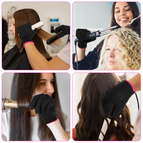 JIYIN Professioneller hitzebeständiger Handschuh für das Haarstyling, hitzeschutz handschuh, hitzebeständige handschuhe für Lockenstäbe, Glätteisen und Haartrockner, Schwarz mit Magenta Rand