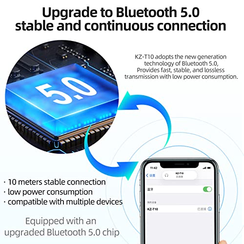 Kz T10 Active Noise Cancelling Headphones, Wireless Over Ear Bluetooth, 38H Long Playtime, Hi-Res Audio, Big Bass, Low Latency, Memory Foam Ear Cups, Ideal For Travel #TOP5