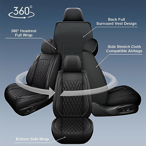 IKABEVEM 2PCS Front Car Seat Covers Fit for Acura TSX 2009-2014 Faux Leather Seat Cushion Waterproof Anti-Slip Automotive Interior Accessories (Black Line)