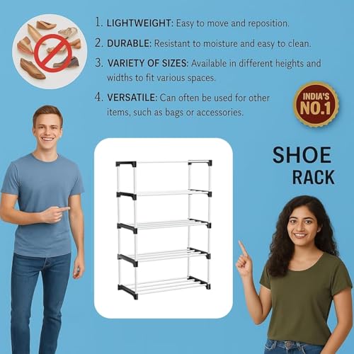 Image of NextZen Shoe Rack 5 Layer Multipurpose Shoe Stand & Organizer Rack, Premium Plastic Multipurpose Shoe, Cloth & Book Storage Shelf for Home, Balcony, Living Room & Workspace