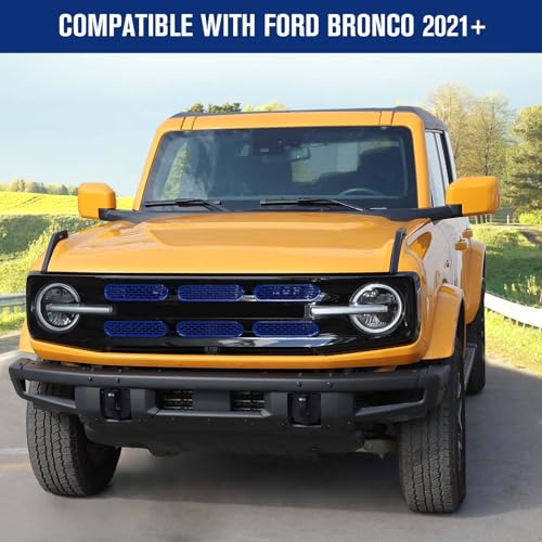 Image of Jimen Compatible with Ford Bronco 2021-2023, 6PCS Front Grille Inserts Mesh Grill Cover Exterior Trim Accessories (Dark Blue)