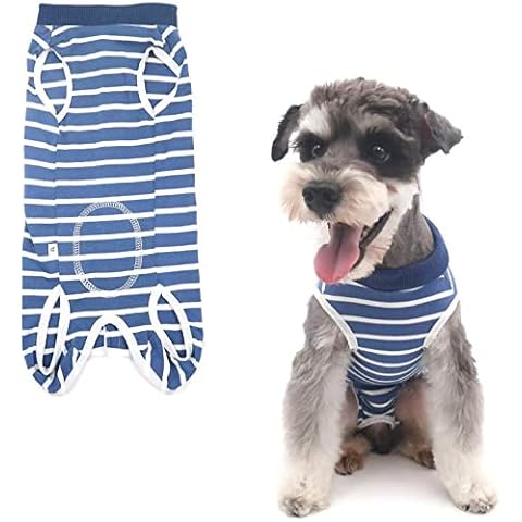 Tineer Dog Recovery Suit, Abdominal Wound Protector Puppy Skin Diseases Vest Clothes Pet After Surgery Wear,E-Collar Alternative for Small Medium Large Cats Dogs (L, Blue Stripe) Cover
