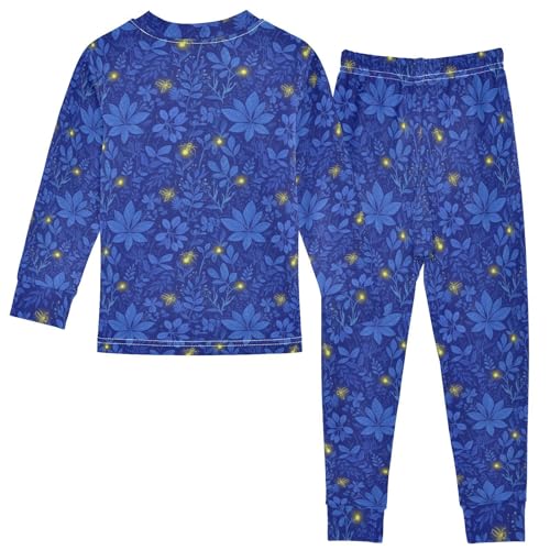 Pajama Sets Long Sleeve Blue Firefly Floral Pattern Soft Comfy Sleepwear 2 Piece PJS 3-8T3