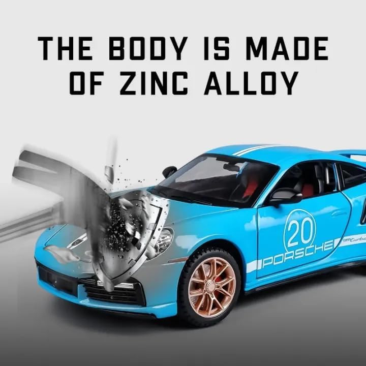 Image of Exclusive Alloy Metal Pull Back Die-Cast Car Diecast Metal Pullback Toy Car with Openable 6 Doors,Light Music Boys Gifts Toys (1:32 Porsche Carrera 911- Blue Color)