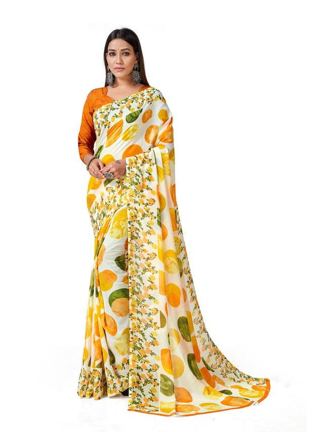 Image of Women's Floral Printed Georgette Saree with Unstitched Blouse Piece