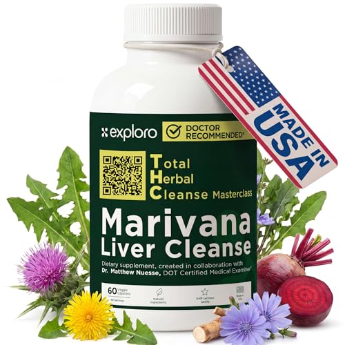 Exploro Liver Cleanser Full Body Detox, Complete Detoxification for Heavy User, Prepare Before Your Workplace Test, 60 Capsules with Turmeric, Zinc, Milk Thistle, Dandelion Root