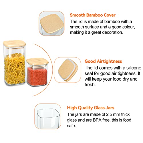 Finew Glass Storage Jars with Bamboo Lid, 12 Pack Airtight Food Jars Set, Clear Kitchen Storage Canisters Containers for Spice Herbs Coffee Tea Pasta Beans Sugar Cookie Snack Seed - 700ml, 350ml - Image 6