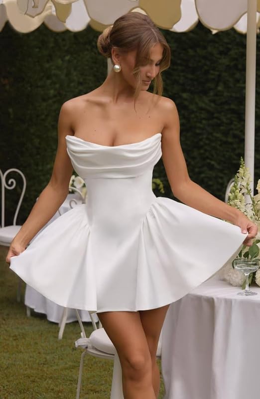 Satin Homecoming Dresses 2025 A-Line Strapless Corset Cocktail HOCO Dress with Bow Cocktail Party Gown LAS474