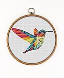 Mandala Hummingbird K309 Counted Cross Stitch KIT. Threads, Needles, 2 Fabrics, Threader, Clippers and 4 Printed Color Patterns. Embroidery Pattern Kit