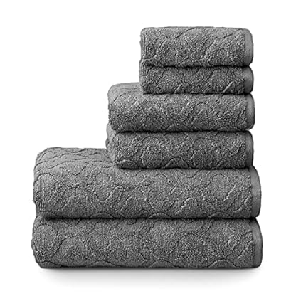 Welhome Athena 6-teiliges Handtuch-Set aus Baumwoll-Polyester, Schiefer, strukturiert, sehr saugfähig, weich und…
