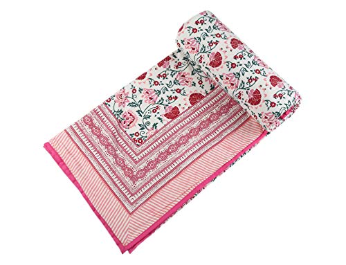 Image of BLOCKS OF INDIA Cotton Malmal Hand Block Printed Summer Single Size Reversible Dohar (Multicolour),300 TC