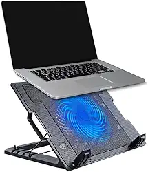 Suporte Para Notebook Com Cooler Silencioso Com 5 Níveis de Ajuste Ergonômico, 2 Saídas USB Adicional e Iluminação Interna Base Para Notebook de Até 19 Polegadas Ergonômico para Jogos e Trabalho