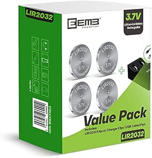 EEMB LIR2032 Rechargeable Battery Charger with 4PCS 3.7V Lithium-ion Coin Button Cell Batteries 45mAh