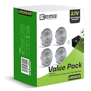 EEMB LIR2032 Oplaadbare Batterij Oplader met 4 STKS 3.7 V Lithium-ion Coin Knoopcel Batterijen 45 mAh voor auto…