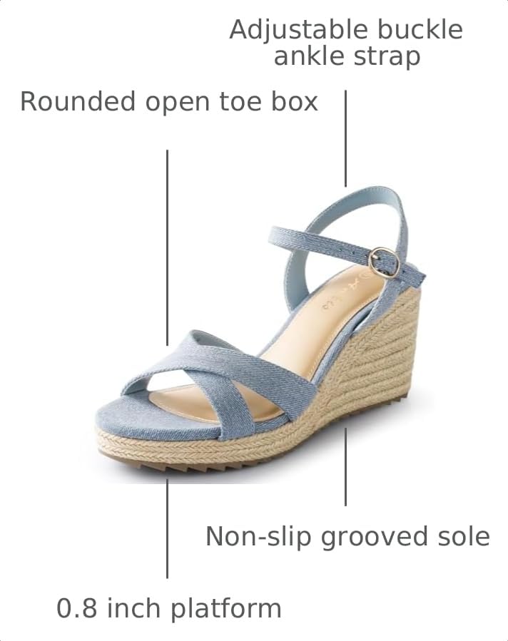 Image of Ankis Wedge Sandals for Women, Espadrille Womens Wedge Sandals Comfortable Open Toe Cross Band Ankle Strap High Heel Wedges for Women Dressy Summer -3.4Inch