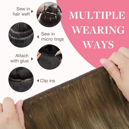 Image of GOO GOO Sew in Hair Extensions Real Human Hair, Weft Hair Extensions Human Hair, 3 /8 /613 Balayage Walnut Brown to Ash Brown and Bleach Blonde 20inch 130g, Weft Bundles Straight Silky Remy Hair