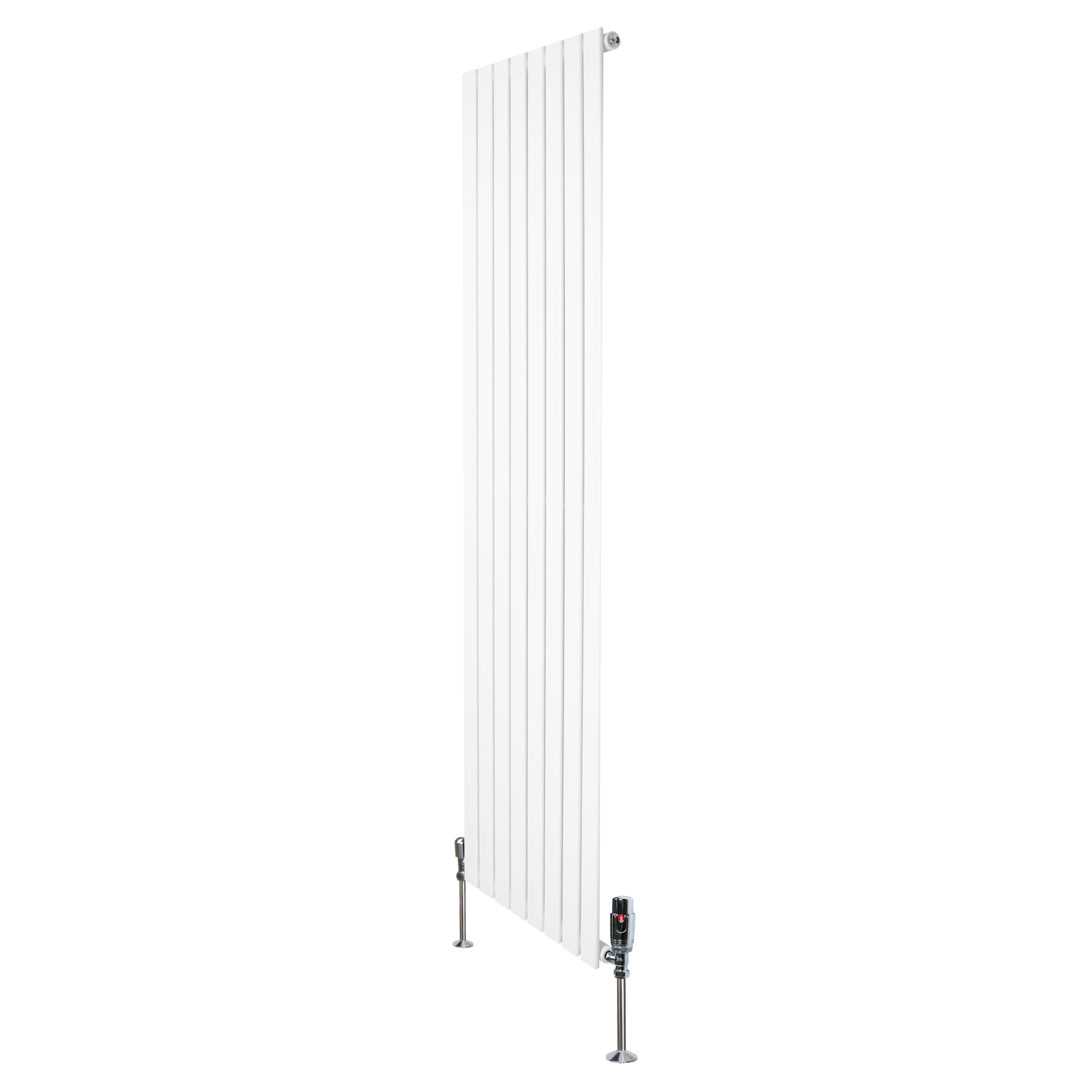 Flat Single Column Radiator 1800mm x 560mm TRV Chrome Valves Modern Designer Single Panel Central Heating Heater White Carbon Steel Vertical FREE Cleaning Brush Fixing Kit & Brackets