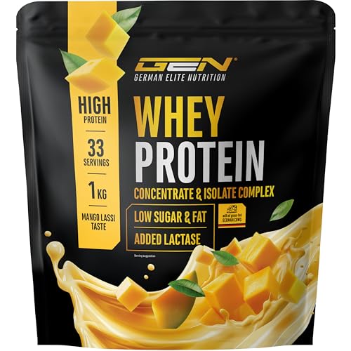 Elite Whey Protein Pulver - 1000 g Mango Lassi - Mit Whey Isolat - Bis zu 23 g Eiweiß pro Portion - Instant löslich - Mit Laktase, BCAA & EAAs
