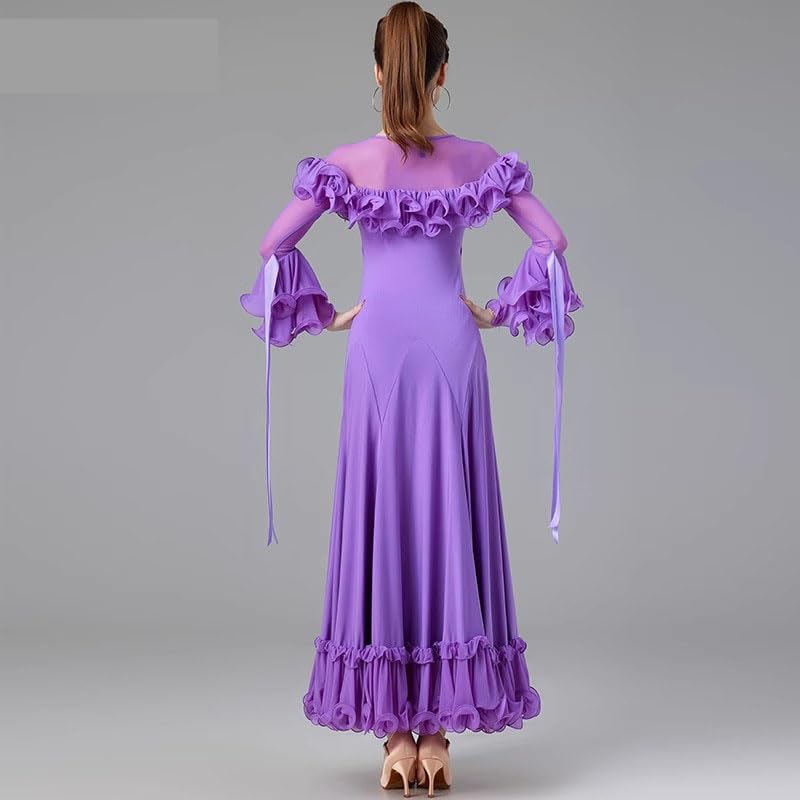 Abiti da Ballo da Sala per Donna Abbigliamento da Prestazione Valzer Manica Tromba Costumi da Competizione National Standard Flamenco Slim Fit Gonna Big Swing