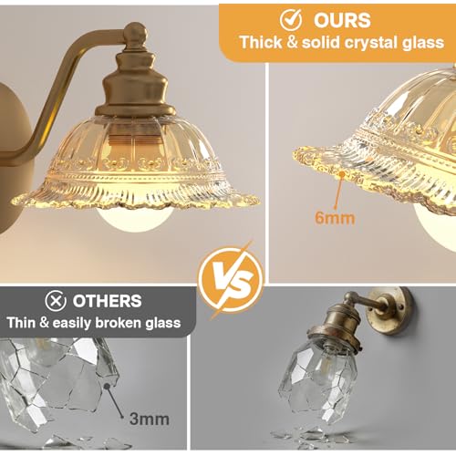 Image of Redluck Battery Operated Wall Sconce with Remote Control, Vintage Amber Glass Wireless Wall sconces Set of Two, Rechargeable Battery Powered Wall Lamp for Bedside Bedroom Living Room Hallway Decor